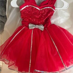 Weissman Red Sequin Dress with Silver Details